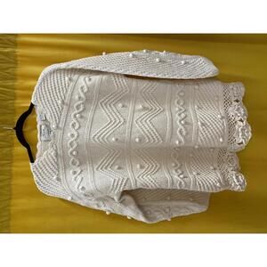 Vintage 90s Express Cotton Blend Handknit White Women's Sweater Size Large